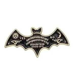 Bat Ouija Board Gold Tone Black Enamel Pin